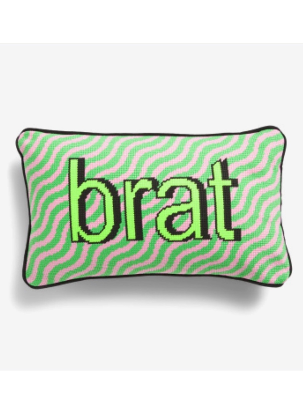 Furbish Studio BRAT Neon Green Pink Black Rectangle Needlepoint Pillow 9x15